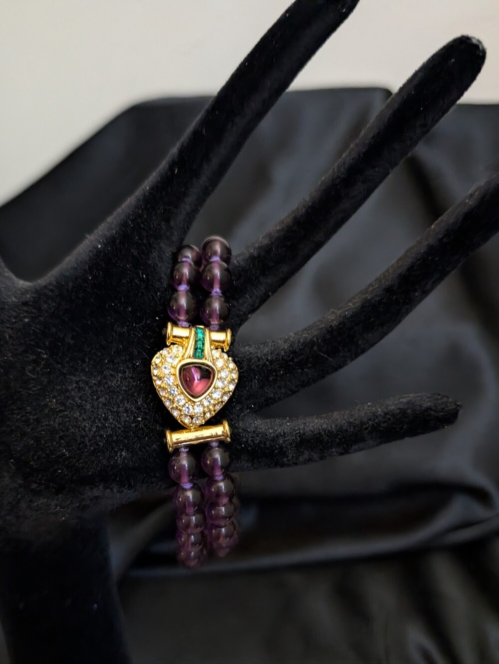 Nolan Miller Glamour Pave Rhinestone & Amethyst Color Stone Bracelet